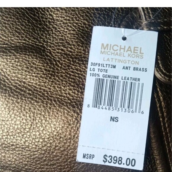 Michael Kors Lattington Large Tote Antique Brass Leather Handbag - Picture 7 of 13